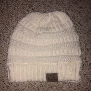 White CC Beanie with Ponytail